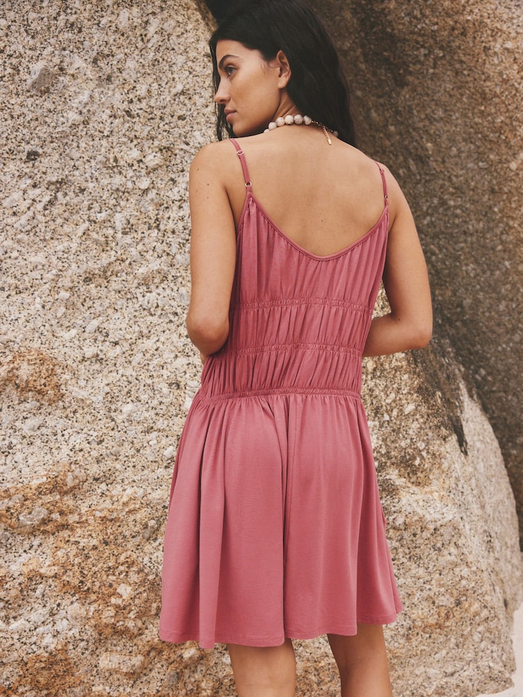 shirred dress pink Womens Next Rose Pink Jersey Mini Shirred Dress US 16