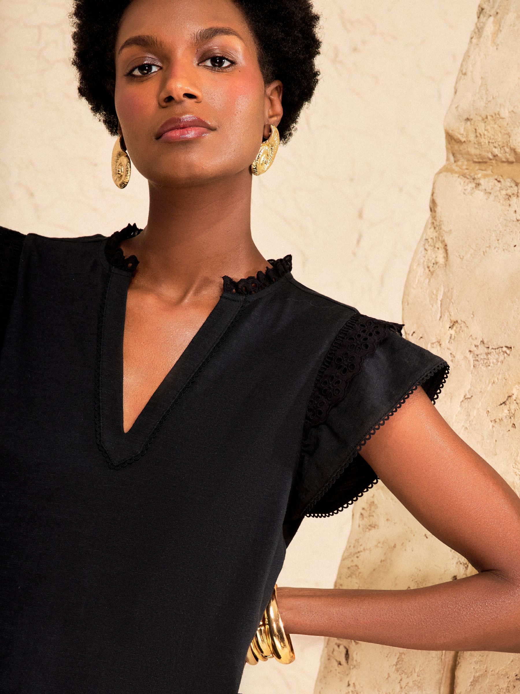 Buy Love & Roses Black and Yellow X2 Notch Neck Frill Broderie