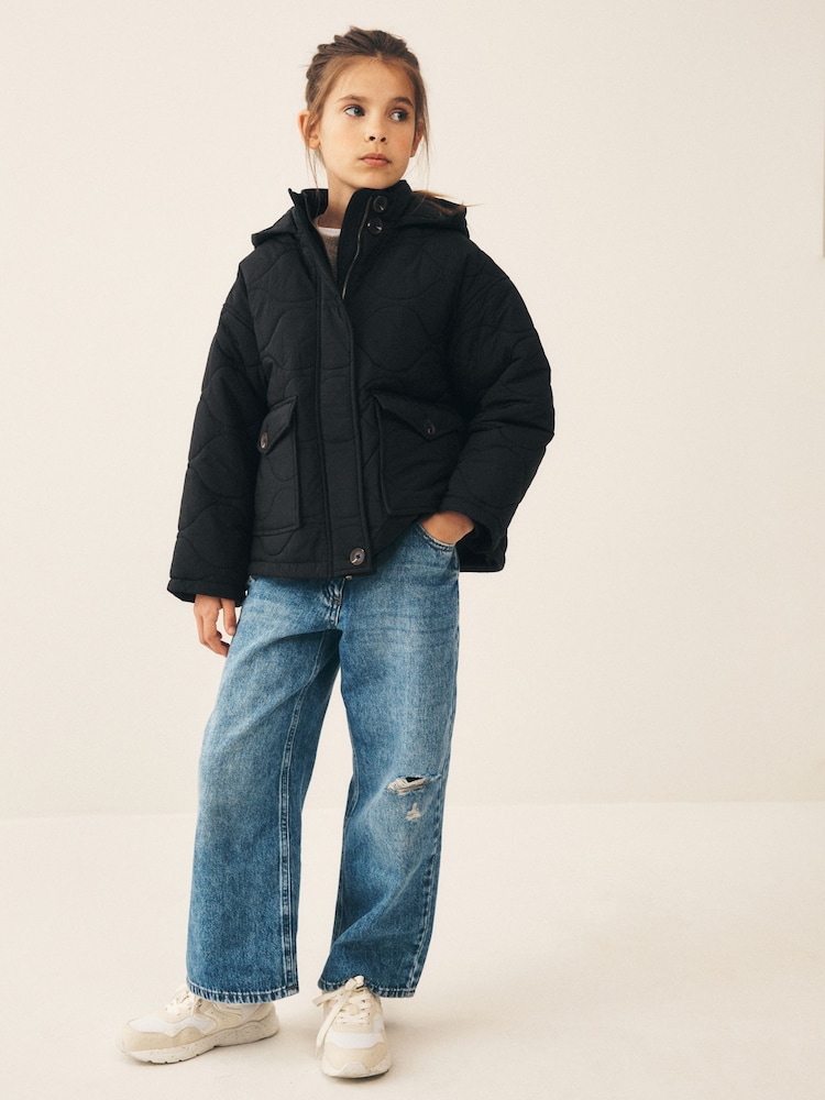 Black Shower Resistant Quilted Jacket (3-16yrs) - Image 2 of 9 Black Shower Resistant Quilted Jacket (3-16yrs) - Image 2 of 9