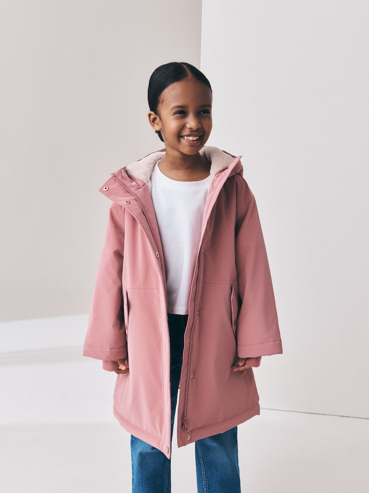 Pink Shower Resistant Faux Fur Lined Jacket (3-16yrs) - Image 1 of 6 Pink Shower Resistant Faux Fur Lined Jacket (3-16yrs) - Image 1 of 6
