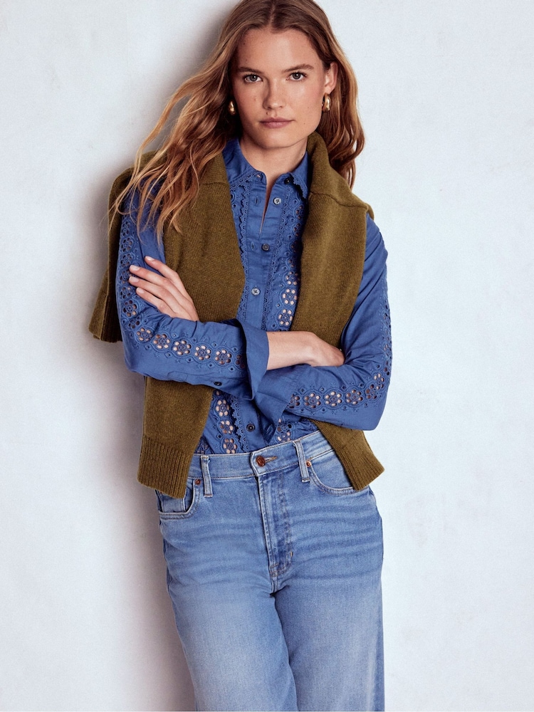 Boden Blue Sienna Broderie Detail Shirt - Image 1 of 4 Boden Blue Sienna Broderie Detail Shirt - Image 1 of 4