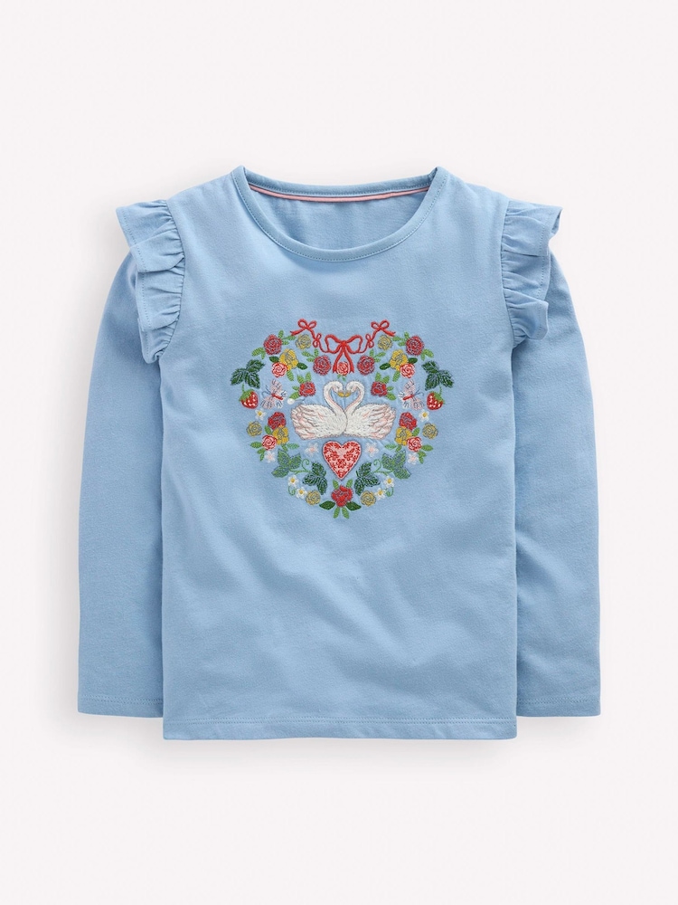 Boden Blue Frill Sleeve Appliqué T-Shirt - Image 1 of 3 Boden Blue Frill Sleeve Appliqué T-Shirt - Image 1 of 3