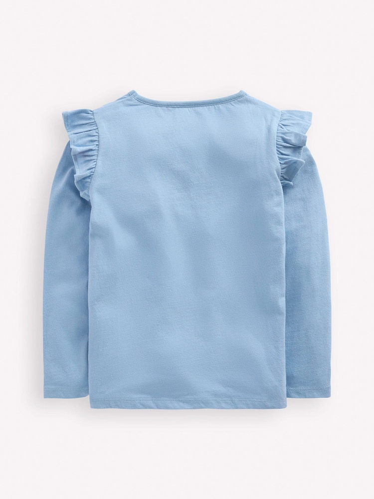 Boden Blue Frill Sleeve Appliqué T-Shirt - Image 2 of 3 Boden Blue Frill Sleeve Appliqué T-Shirt - Image 2 of 3