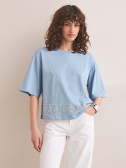 Blue Embellished Paisley Short Sleeve Crew Neck T-Shirt - Image 3 of 7