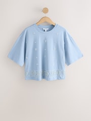 Blue Embellished Paisley Short Sleeve Crew Neck T-Shirt - Image 5 of 7
