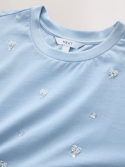 Blue Embellished Paisley Short Sleeve Crew Neck T-Shirt - Image 7 of 7