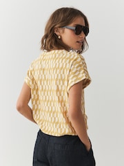 Ochre Geo Print Textured V-Neck Tie Front Short Sleeve Top - Image 5 of 9
