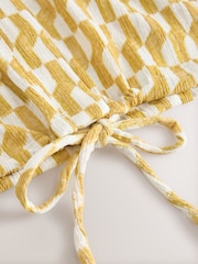 Ochre Geo Print Textured V-Neck Tie Front Short Sleeve Top - Image 8 of 9