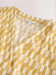 Ochre Geo Print Textured V-Neck Tie Front Short Sleeve Top - Image 9 of 9