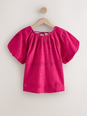 Pink Broderie Volume Sleeve Tie Back Top - Image 6 of 8