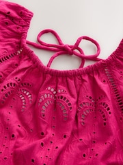 Pink Broderie Volume Sleeve Tie Back Top - Image 7 of 8