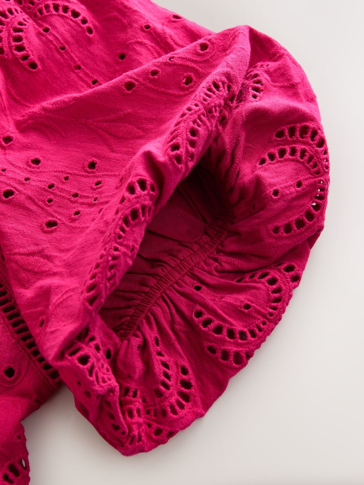 Pink Broderie Volume Sleeve Tie Back Top - Image 8 of 8