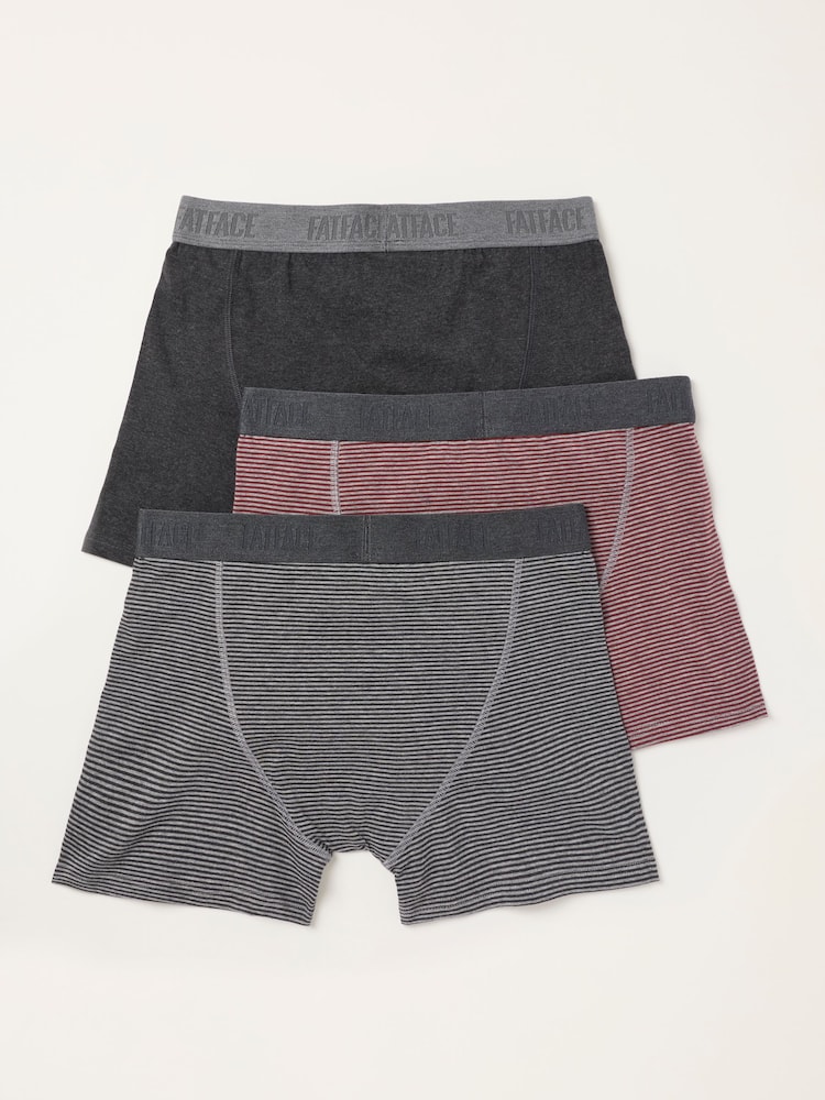 FatFace 3 Pack Grey/Striped/Red Boxers - Image 2 of 3 FatFace 3 Pack Grey/Striped/Red Boxers - Image 2 of 3