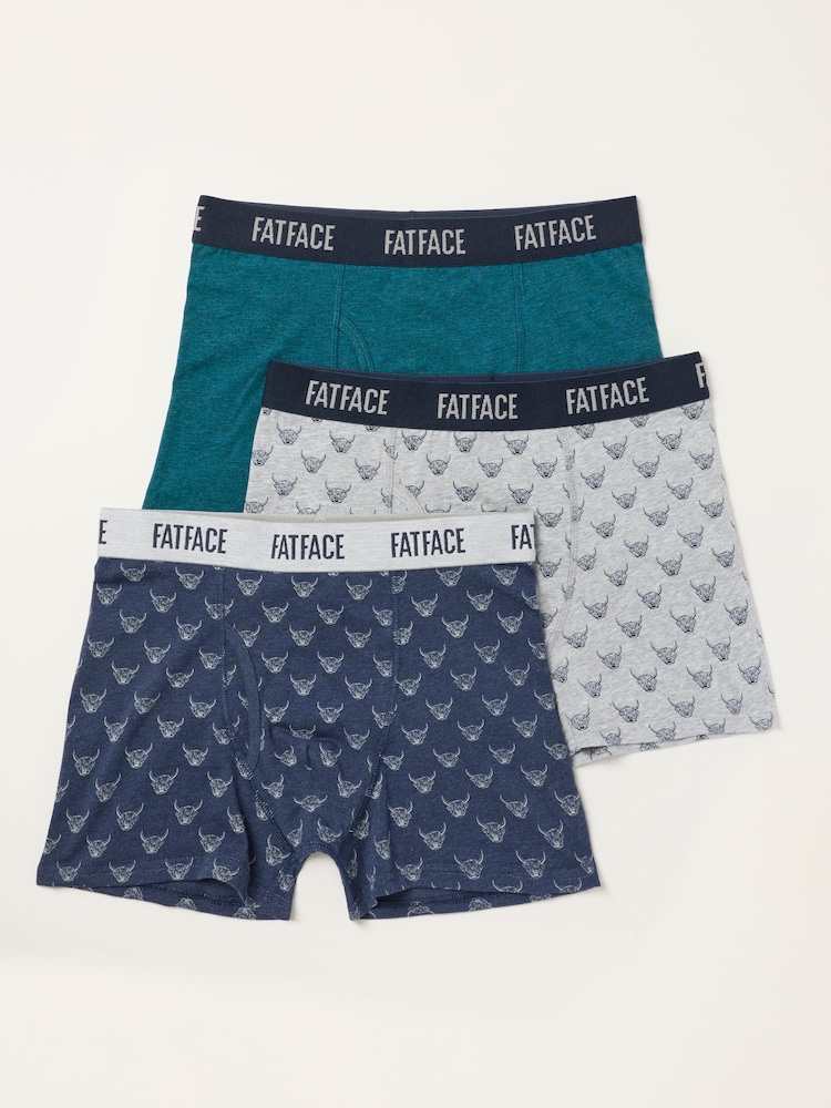 FatFace 3 Pack Multi Highland Cow Boxers - Image 1 of 3 FatFace 3 Pack Multi Highland Cow Boxers - Image 1 of 3