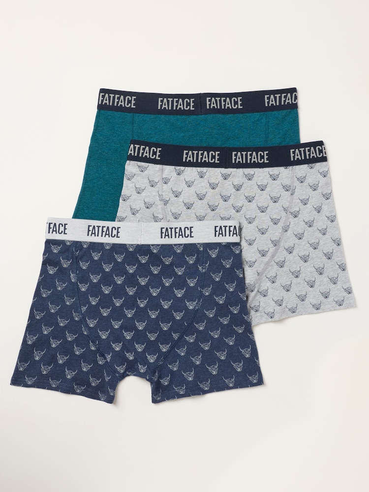 FatFace 3 Pack Multi Highland Cow Boxers - Image 2 of 3 FatFace 3 Pack Multi Highland Cow Boxers - Image 2 of 3