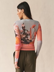 Lindsey Cherek Waller Floral Ruched Mesh Long Sleeve Top - Image 3 of 4