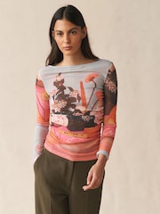 Lindsey Cherek Waller Floral Ruched Mesh Long Sleeve Top - Image 4 of 4