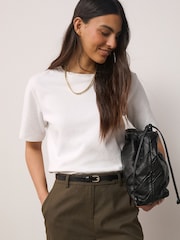 Black/Gold Tone Skinny Leather Belt - Image 2 of 5