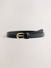 Black/Gold Tone Skinny Leather Belt - Image 3 of 5
