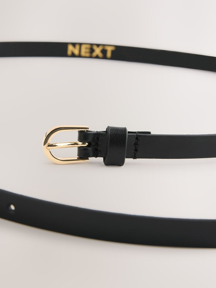Black/Gold Tone Skinny Leather Belt - Image 5 of 5