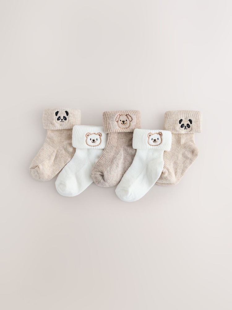 Neutral Character Roll Top Baby Socks 5 Pack - Image 1 of 3