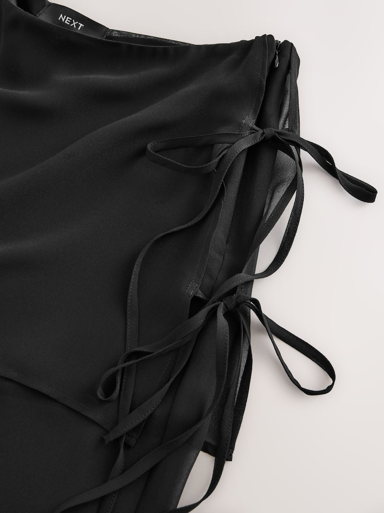 Black Mesh Wide Leg Trousers With Skirt Overlay - Image 3 of 3