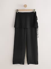 Black Mesh Wide Leg Trousers With Skirt Overlay - Image 4 of 6