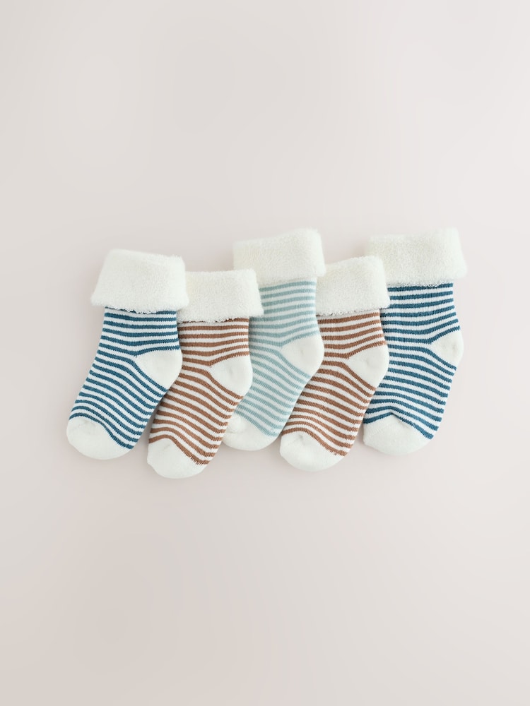 À rayures - Roll Top Towel Baby Socks 5 Pack - Image 1 de 3 À rayures - Roll Top Towel Baby Socks 5 Pack - Image 1 de 3