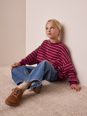 Burgunderrot gestreift - Gemütliches, geripptes Oversize-Sweatshirt (3 – 16 Jahre) - Bild 3 von 8