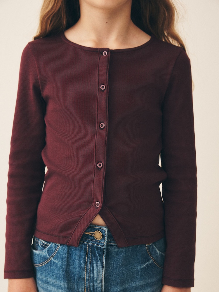 Berry Long Sleeve Ribbed Cardigan (3-16yrs) - Image 2 of 4 Berry Long Sleeve Ribbed Cardigan (3-16yrs) - Image 2 of 4
