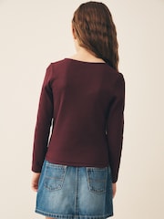 Berry Long Sleeve Ribbed Cardigan (3-16yrs) - Image 3 of 4