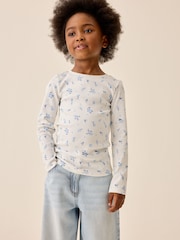White Ditsy Floral Long Sleeve Ribbed Top (3-16yrs) - Image 1 of 8