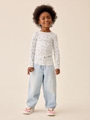 White Ditsy Floral Long Sleeve Ribbed Top (3-16yrs) - Image 2 of 8