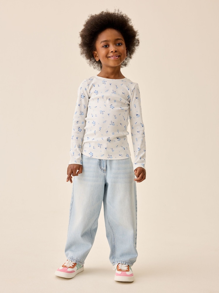 White Ditsy Floral Long Sleeve Ribbed Top (3-16yrs) - Image 2 of 8 White Ditsy Floral Long Sleeve Ribbed Top (3-16yrs) - Image 2 of 8