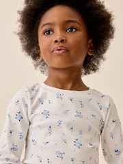 White Ditsy Floral Long Sleeve Ribbed Top (3-16yrs) - Image 4 of 8