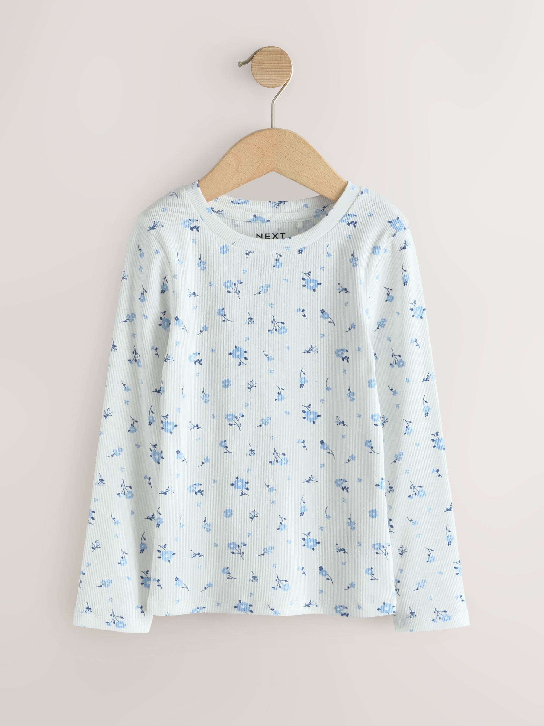 Buy White Ditsy Floral Long Sleeve Ribbed Top (3-16yrs) from Next