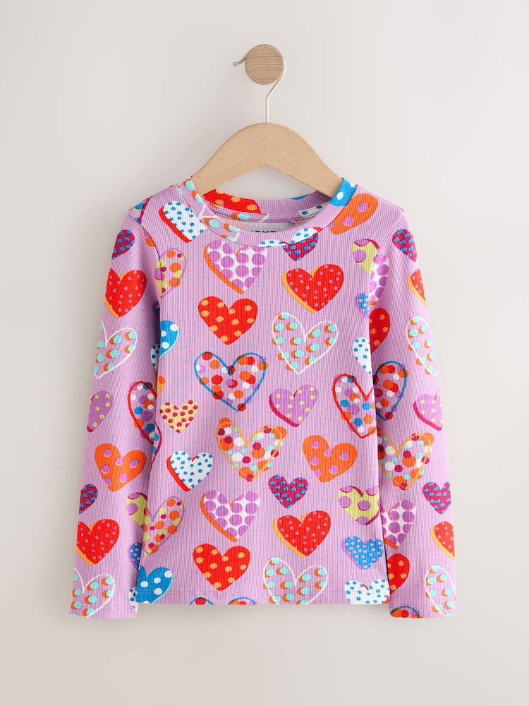 Lilac Spot Heart Long Sleeve Ribbed Top (3-16yrs) - Image 1 of 4 Lilac Spot Heart Long Sleeve Ribbed Top (3-16yrs) - Image 1 of 4