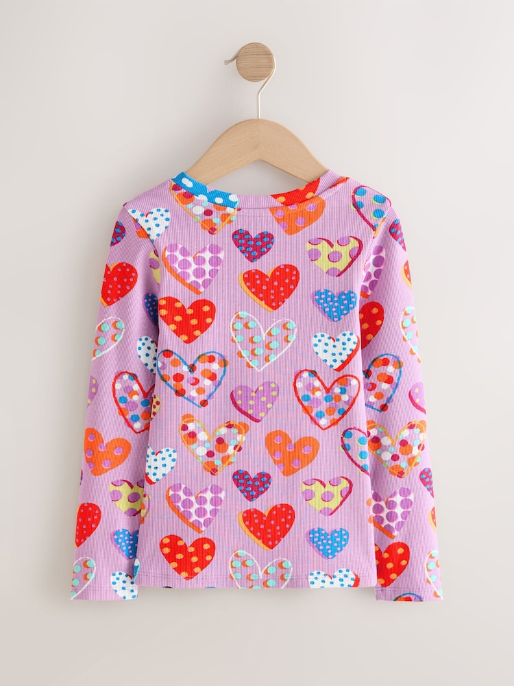 Lilac Spot Heart Long Sleeve Ribbed Top (3-16yrs) - Image 2 of 4 Lilac Spot Heart Long Sleeve Ribbed Top (3-16yrs) - Image 2 of 4