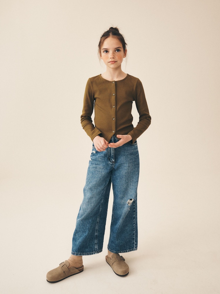 Olive Green Long Sleeve Ribbed Cardigan (3-16yrs) - Image 1 of 4 Olive Green Long Sleeve Ribbed Cardigan (3-16yrs) - Image 1 of 4