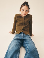 Olive Green Long Sleeve Ribbed Cardigan (3-16yrs) - Image 2 of 4