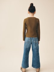 Olive Green Long Sleeve Ribbed Cardigan (3-16yrs) - Image 3 of 4