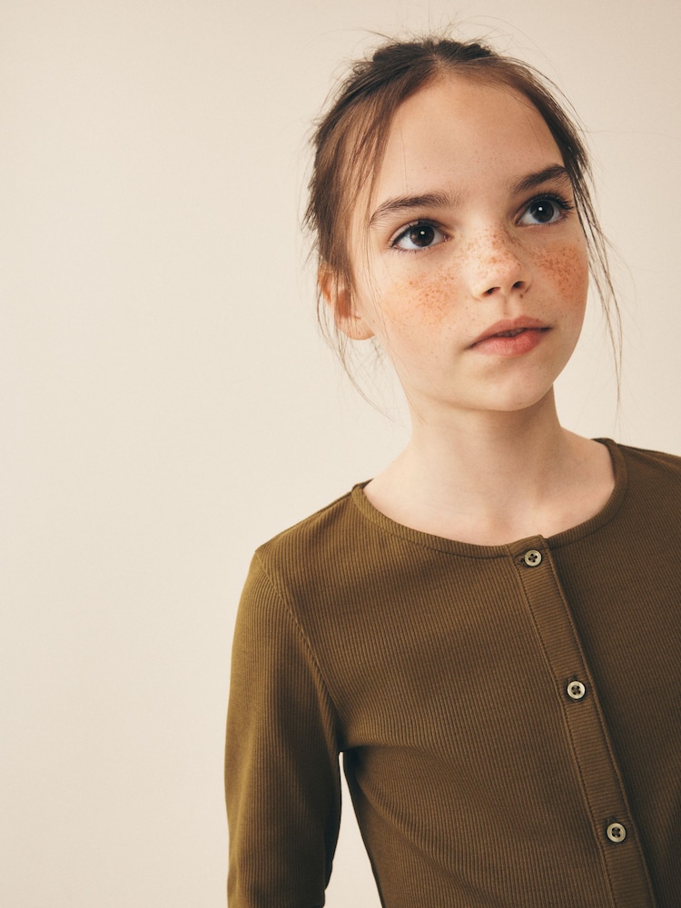 Olive Green Long Sleeve Ribbed Cardigan (3-16yrs) - Image 4 of 4 Olive Green Long Sleeve Ribbed Cardigan (3-16yrs) - Image 4 of 4