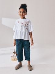 White Floral Embroidered Peplum T-Shirt (3-16yrs) - Image 2 of 4