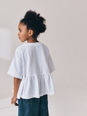 White Floral Embroidered Peplum T-Shirt (3-16yrs) - Image 3 of 4