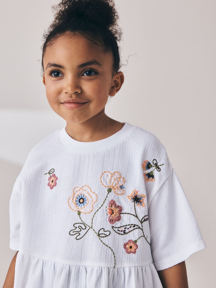 White Floral Embroidered Peplum T-Shirt (3-16yrs) - Image 4 of 4