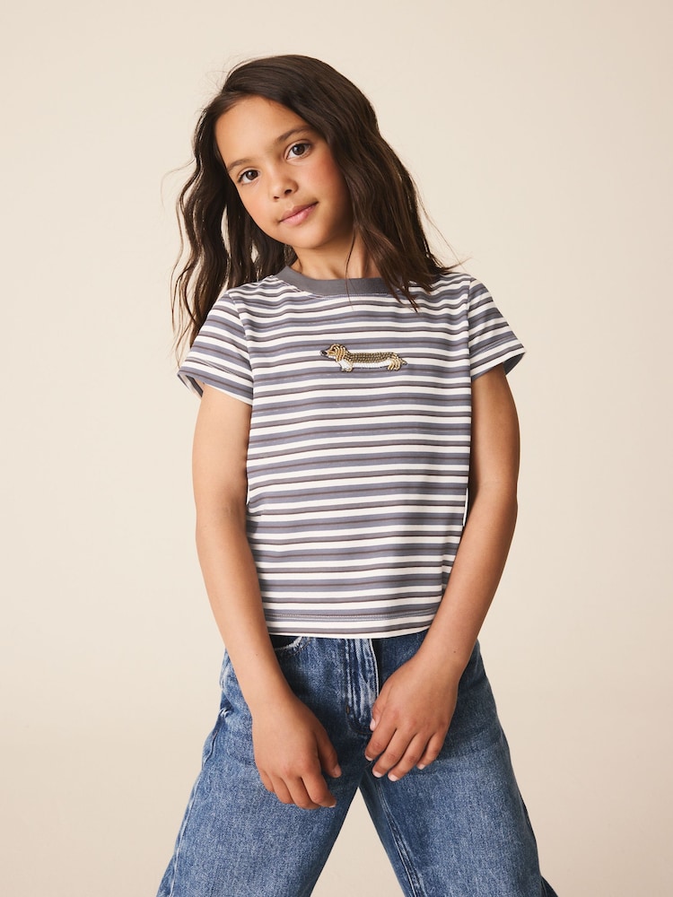 Gris Rayas Perro - Camiseta con cuentas (3-16 años) - Imagen 1 de 8