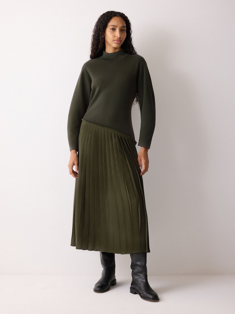 Jigsaw Green Pleated Skirt Jumper Dress - Image 1 of 6 Jigsaw Green Pleated Skirt Jumper Dress - Image 1 of 6