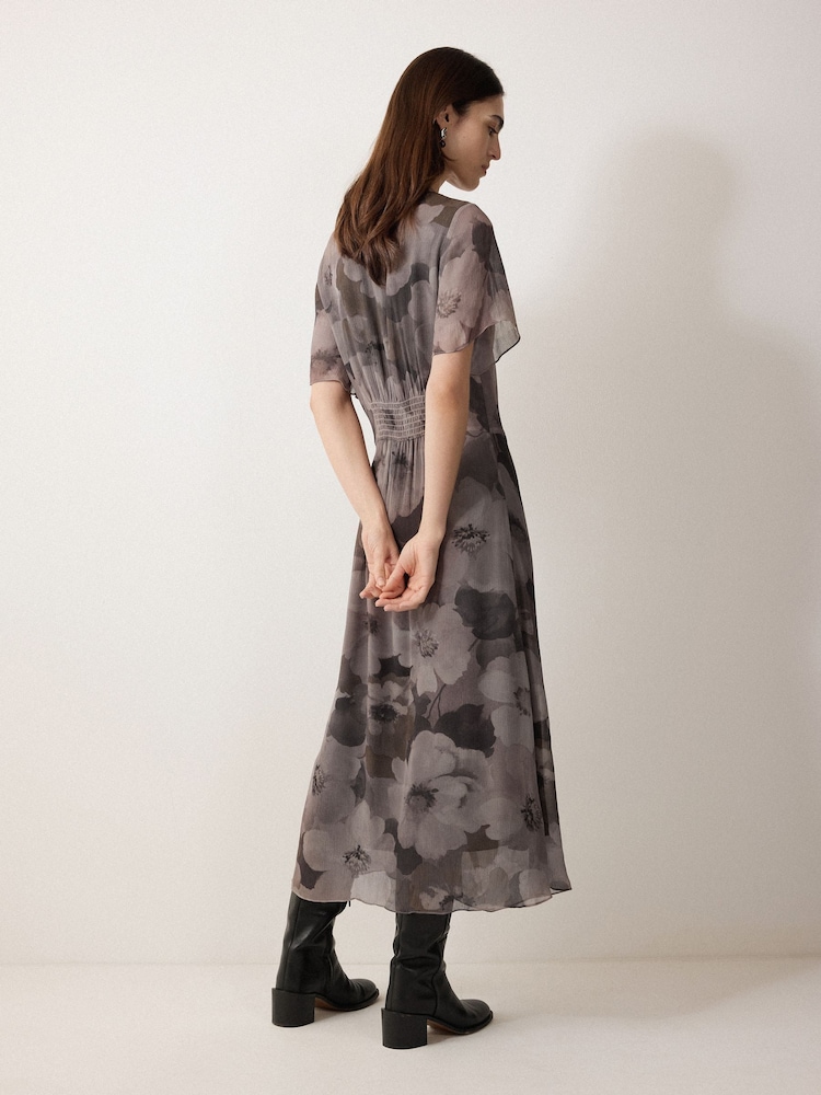 Jigsaw Grey Antique Floral Midi Dress - Image 2 of 4 Jigsaw Grey Antique Floral Midi Dress - Image 2 of 4