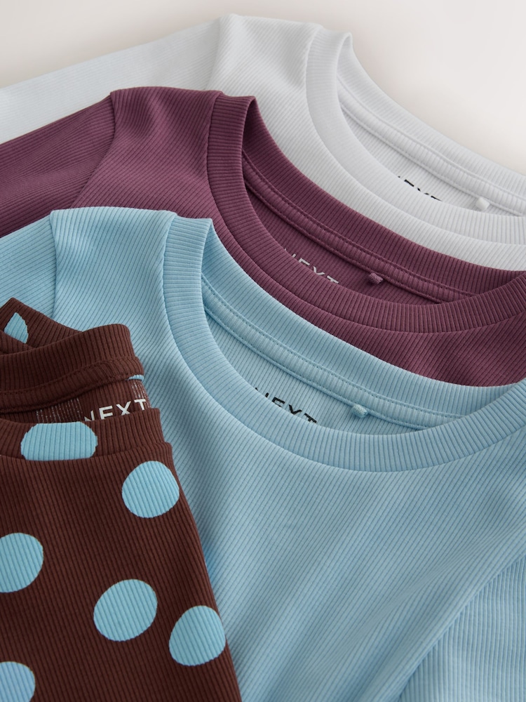 Chocolate Brown Spot Long Sleeve Ribbed T-Shirts 4 Pack (3-16yrs) - Image 8 of 8