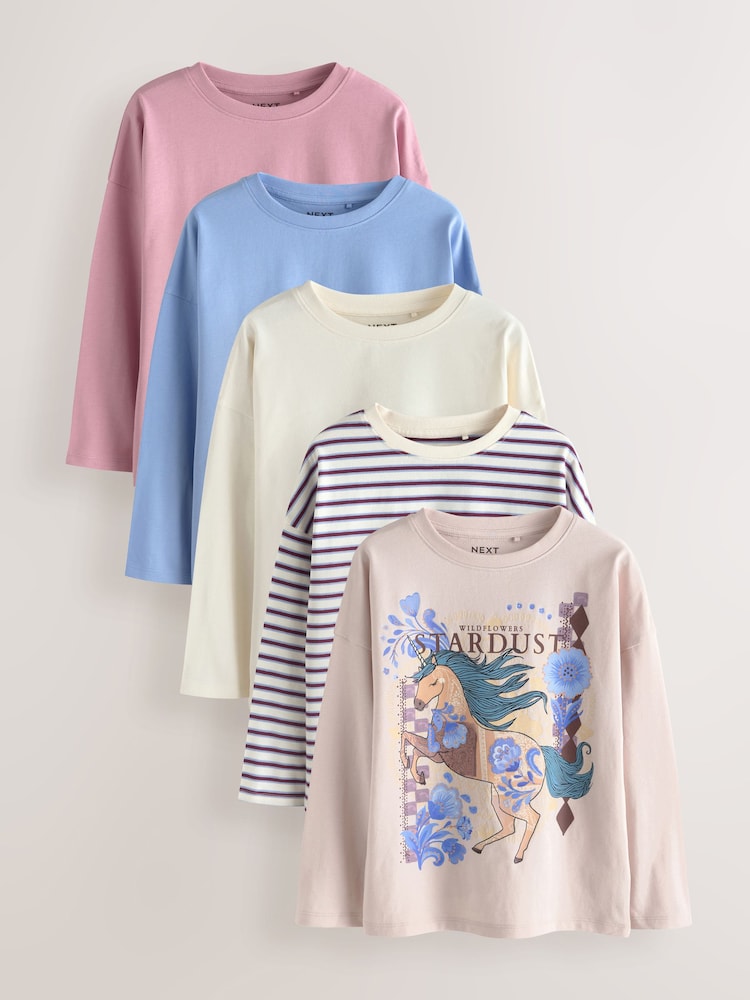 Lilac Purple Unicorn Long Sleeve T-Shirts 5 Pack (3-16yrs) - Image 1 of 9